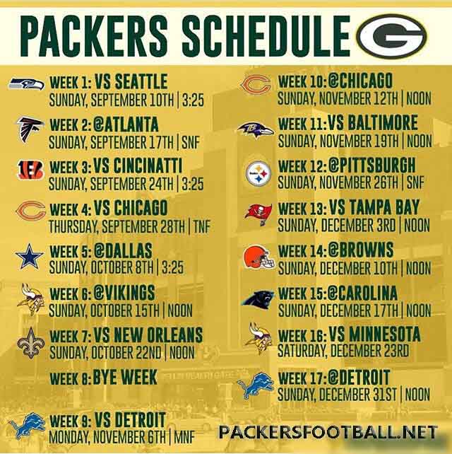 Packers Schedule / Packers 2019 Schedule Officially Announced Green